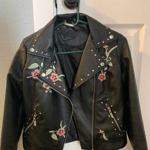 Leather Jacket with rose design